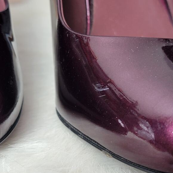 Miu Miu Plum Patent Wood Heel Pumps, Sz EU 38 / US 8 - Picture 3 of 16